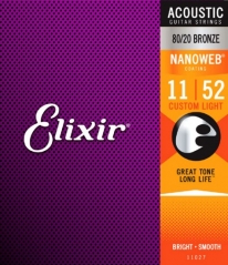 Струны для акустической гитары Elixir 11027 NANOWEB, 11-52, бронза 80/20 (USA)