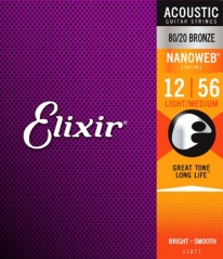 Струны для акустической гитары Elixir 11077 NANOWEB 12-56, бронза (USA)