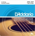 Струны D'Addario EJ38 Phosphor Bronze Light для 12-струнной гитары (USA) 10-47